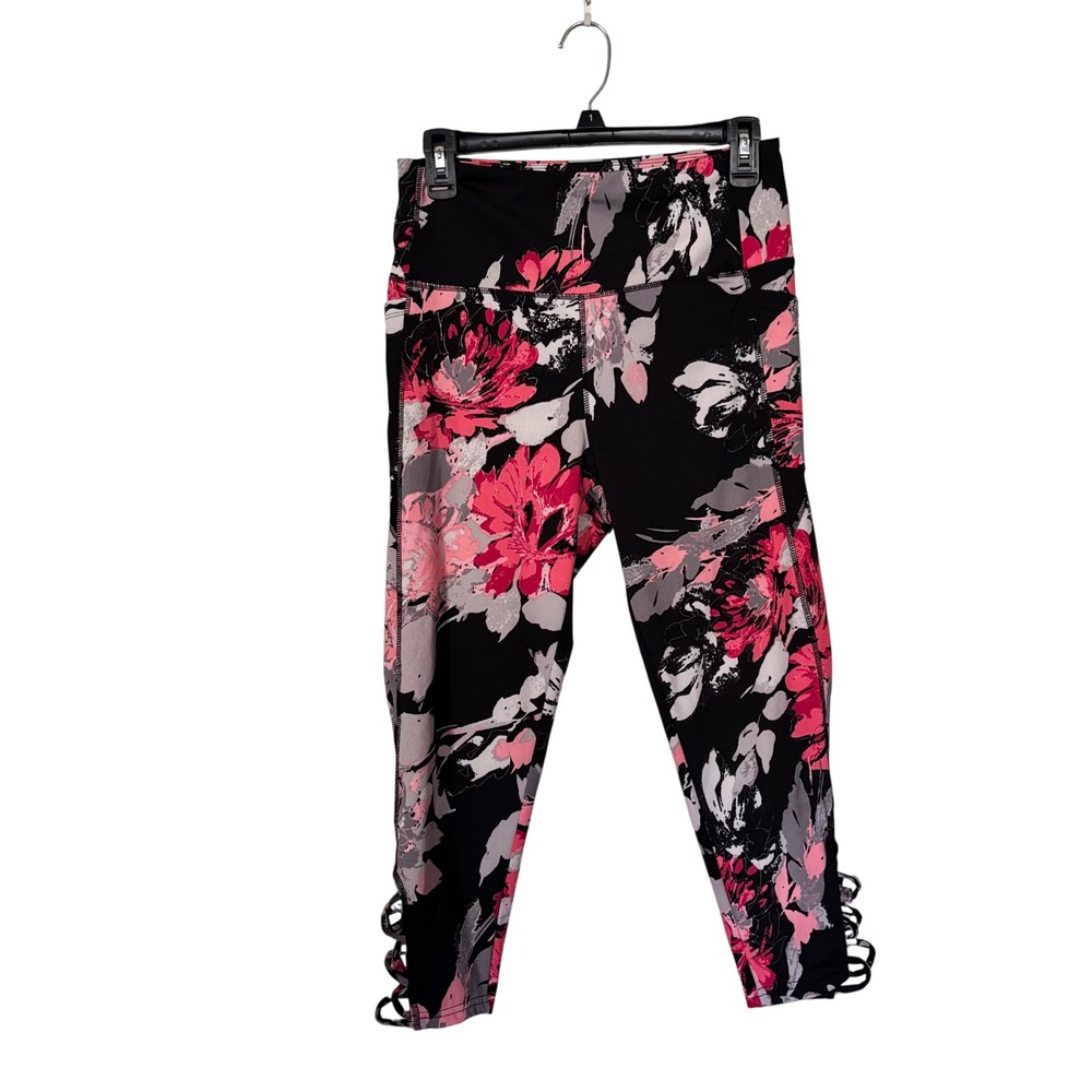 Kay Unger Women's Leggings L Floral Print High Rise Stretch Activewear Yoga